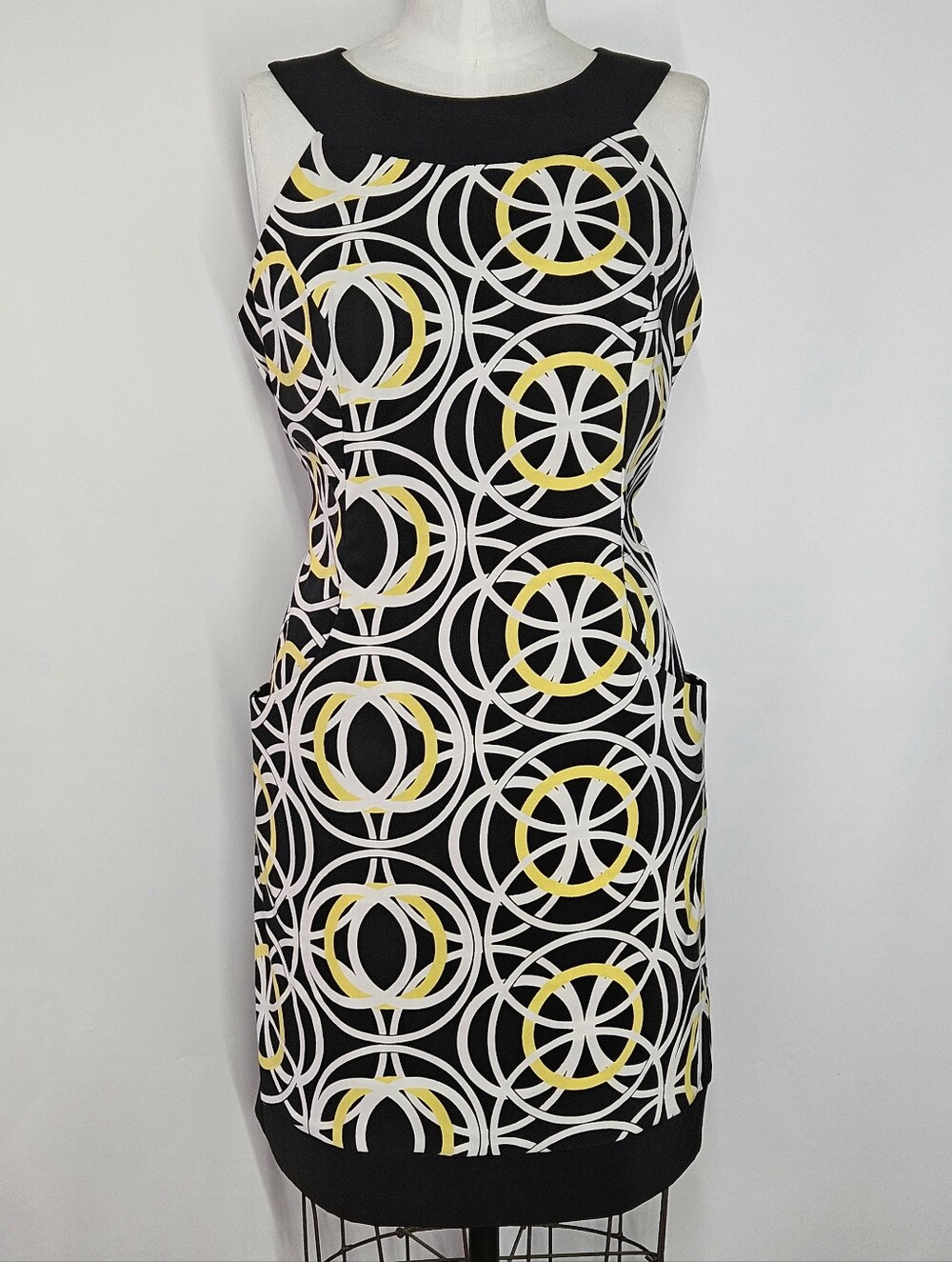 AGB Dress Size 16 Dress Mod 60s Geometric Circle Graphic Print Shift Pockets